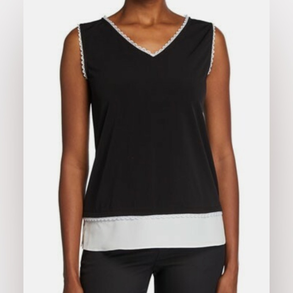 Karl Lagerfeld Black Sleeveless Top with White Scallop Trim Size XXS/True Size S